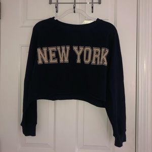 F21 New York Navy Cropped Sweatshirt